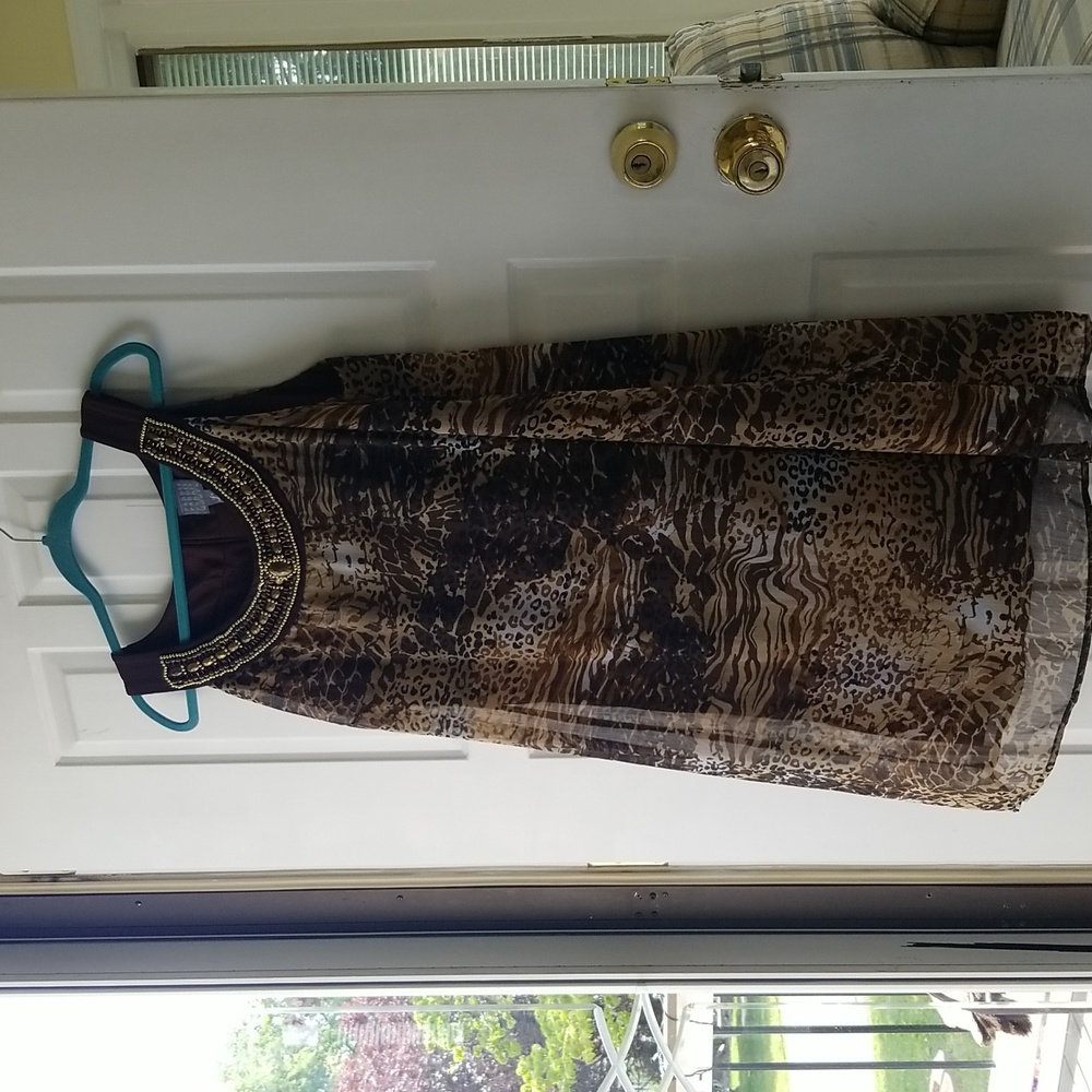 RABBIT Size 2W beaded scoop neck,sleeveless,animal print midi summer dress